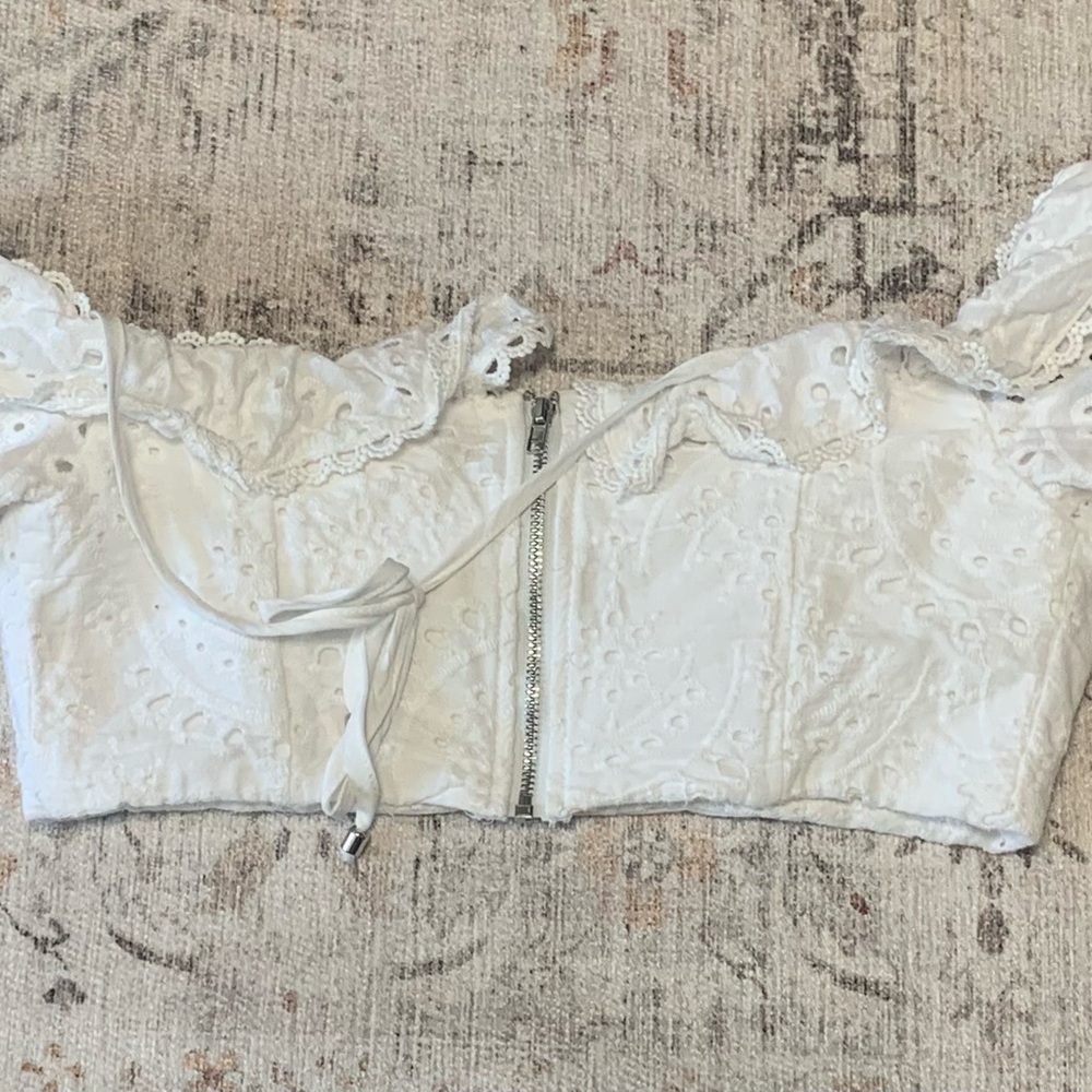 White Ruffled Eyelet Crop Top - Picture 6 of 7